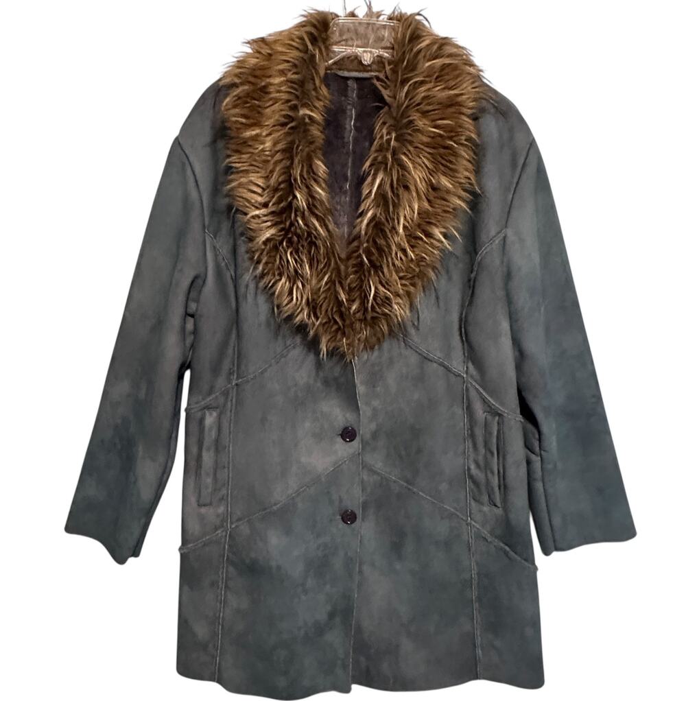 Vintage Penny Lane Coat Size 2X Excelled Collection Blue-Gray Faux Suede Jacket